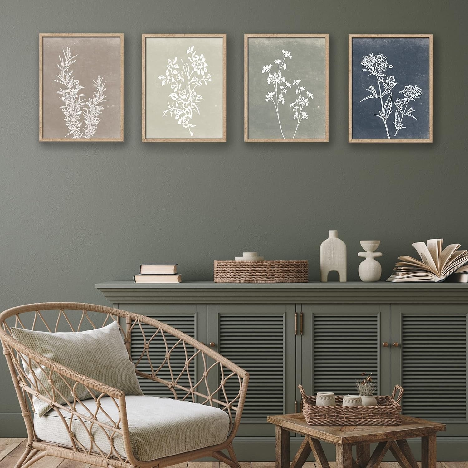 Framed Botanical Wall Art Set Of 4 With Walnut 10x10 Frames