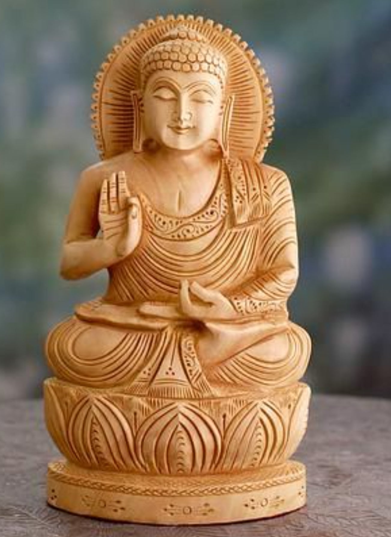 Hand-Carved Wooden Buddha Statue — Meditation & Zen Home Decor