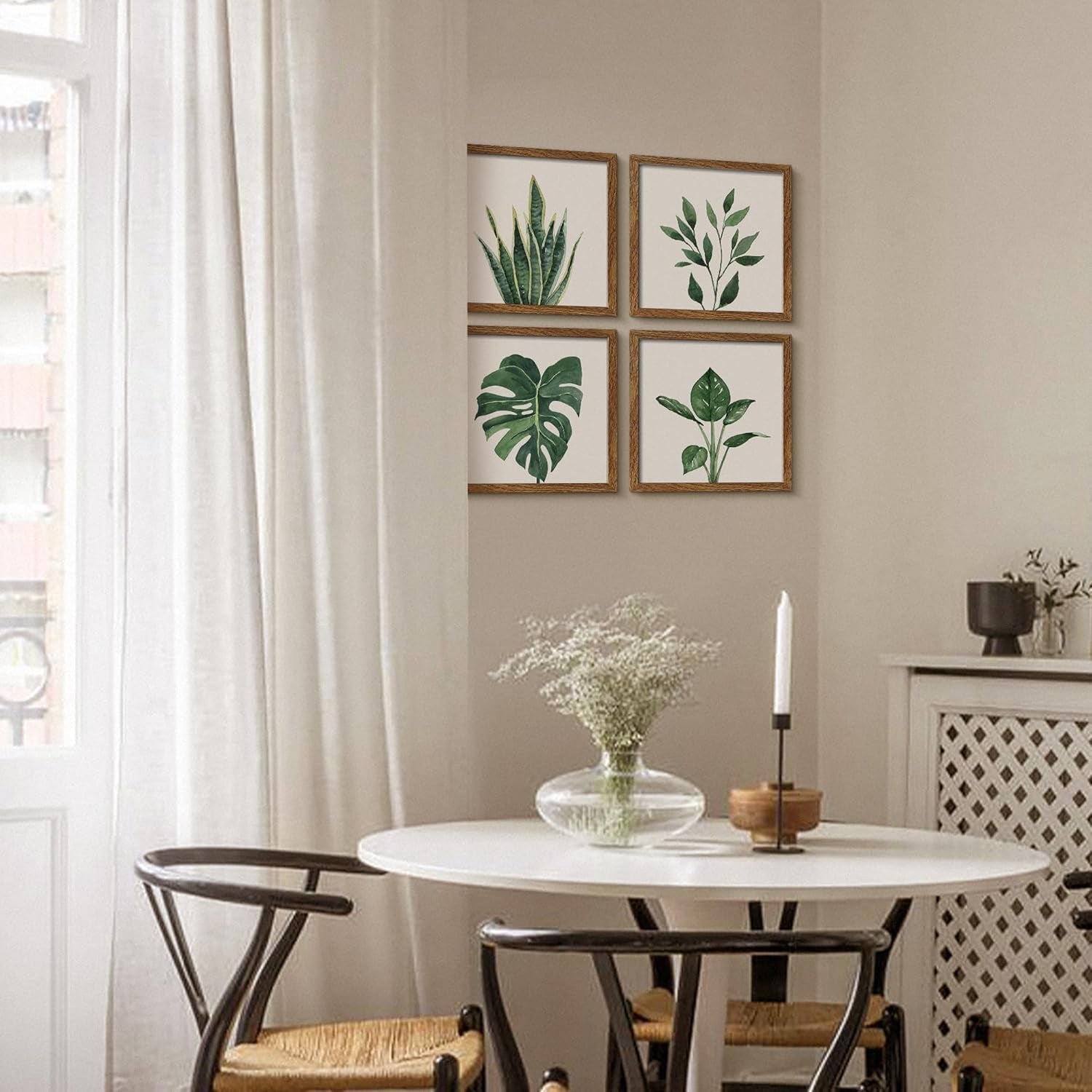 Botanical Framed Wall Art Set of 4 10x10 Walnut Frames