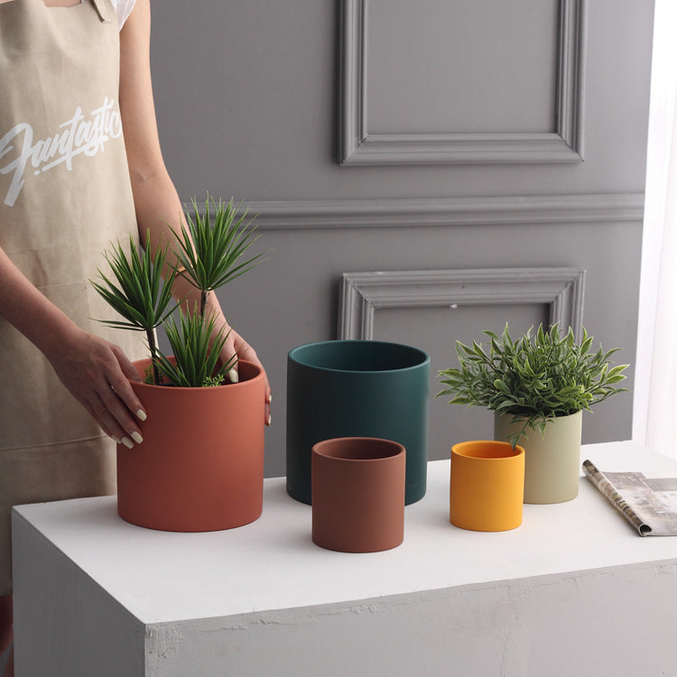 Colorful Nordic Ceramic Flowerpot with Tray