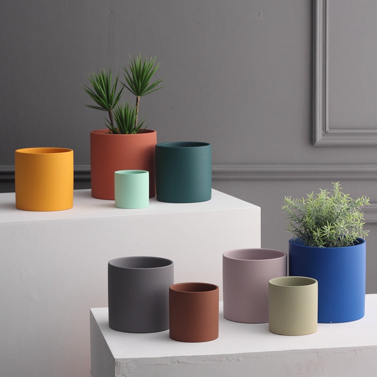 Colorful Nordic Ceramic Flowerpot with Tray