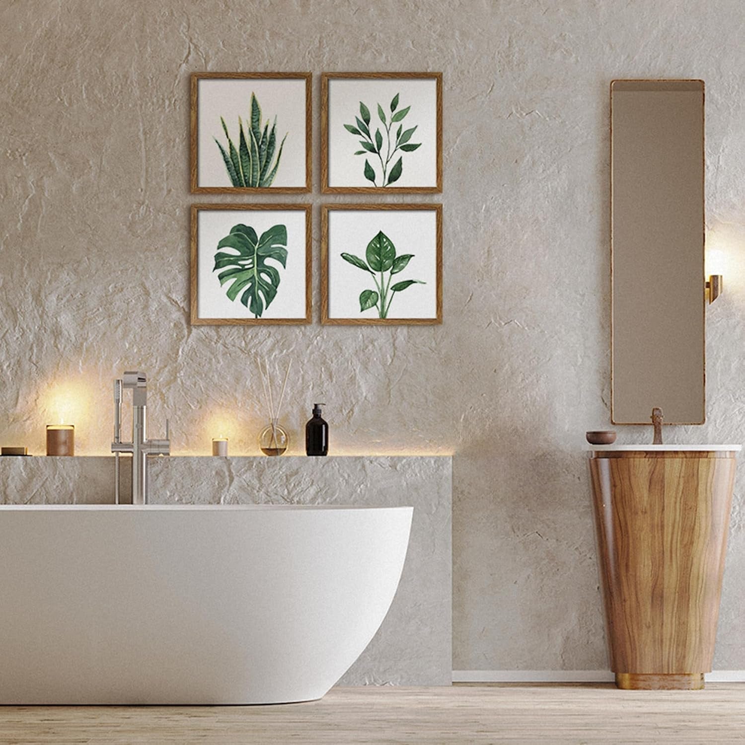 Botanical Framed Wall Art Set of 4 10x10 Walnut Frames