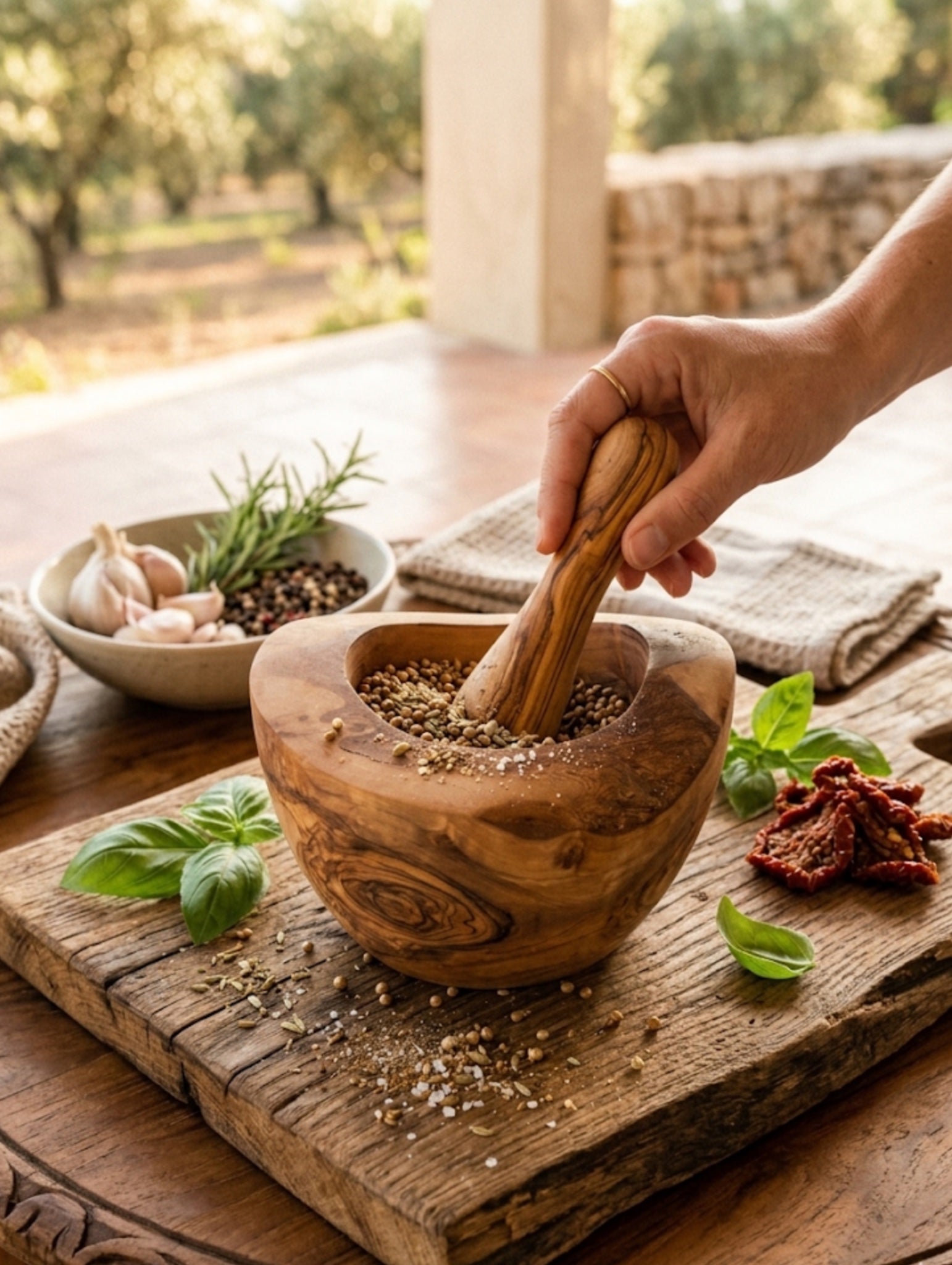 Olive Wood Rustic Mortar and Pestle